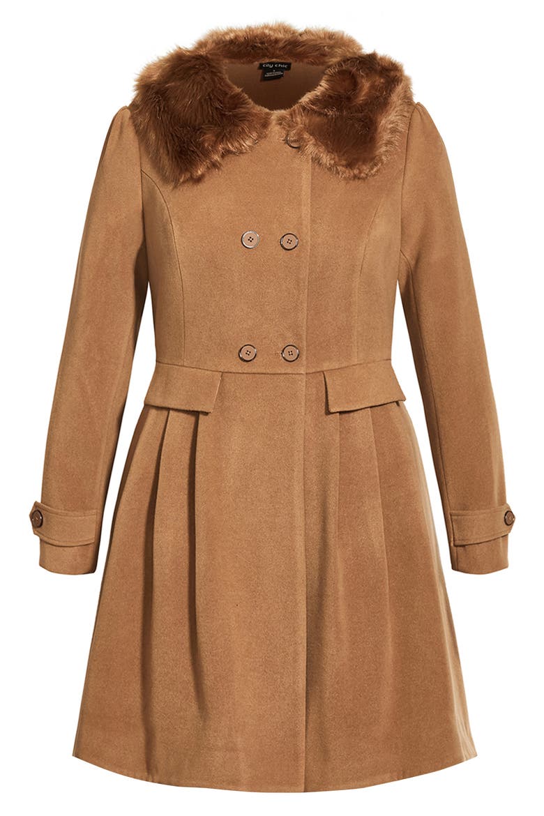 Grandiose Coat with Faux Fur Collar, Alternate, color, SAND