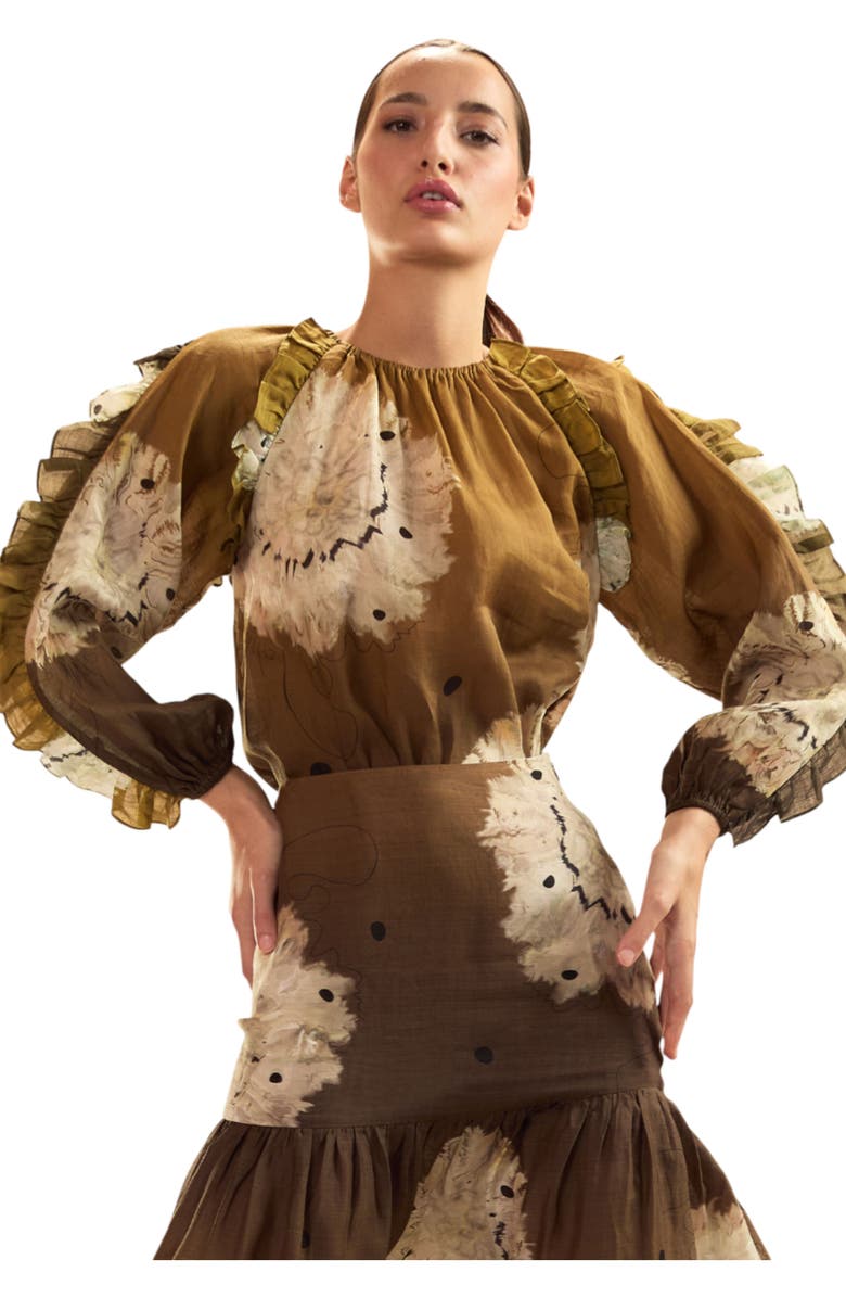 Cynthia Rowley Ramie Ruffle Blouse, Alternate, color, Golden Floral