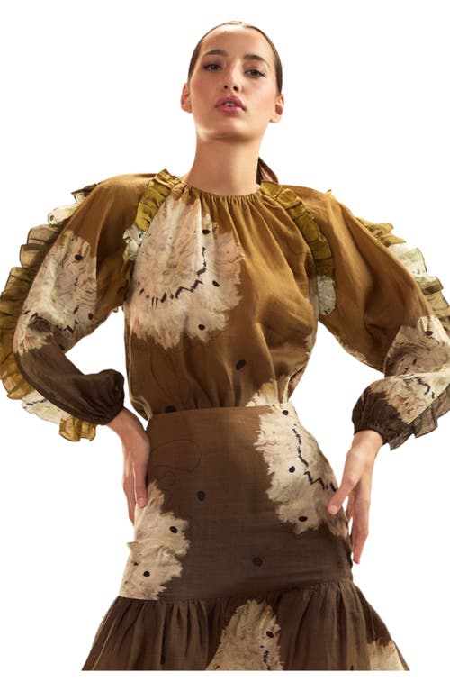 Cynthia Rowley Ramie Ruffle Blouse In Multi