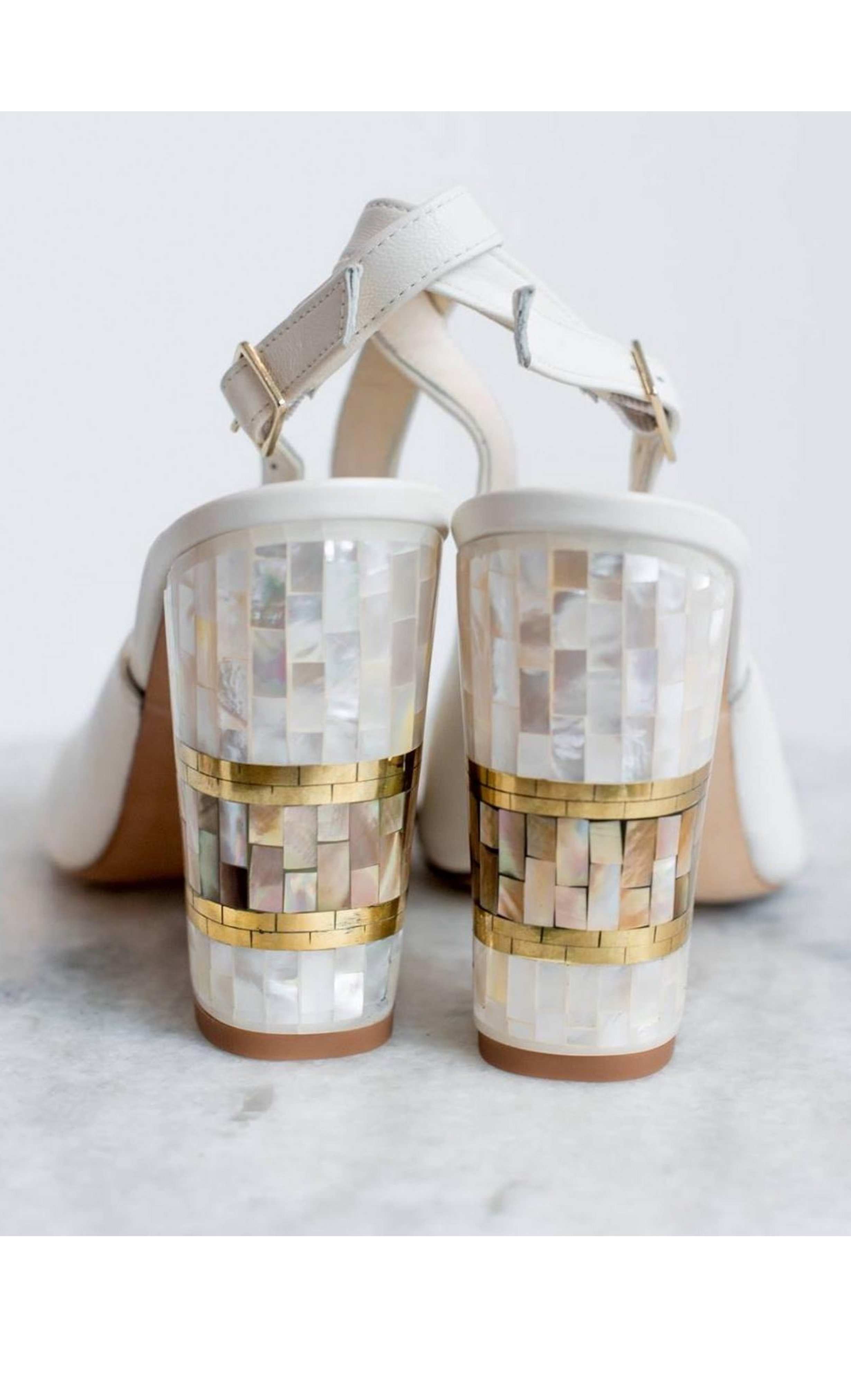 Freya Rose Zara White Slingback Peep Toe Pearl Heel Sandal, Alternate, color, White