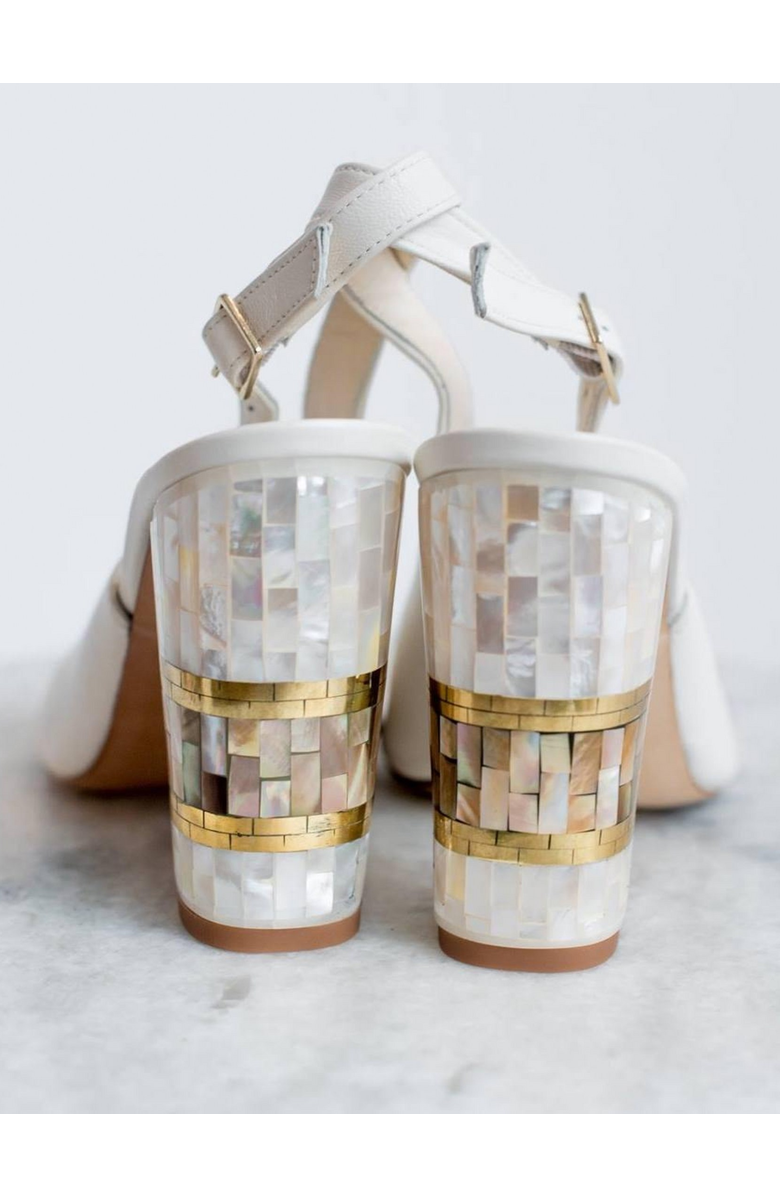 Freya Rose Zara White Slingback Peep Toe Pearl Heel Sandal, Alternate, color, White