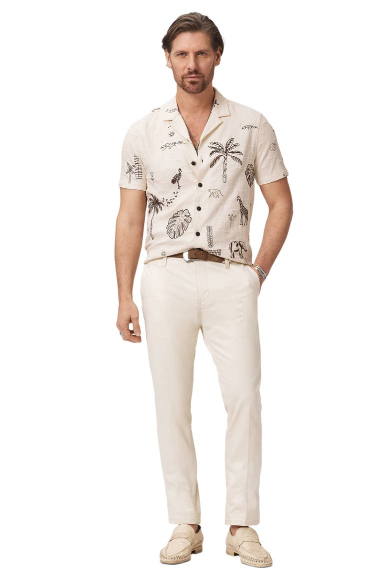Beeston Embroidered Jungle Icons Knit Camp Shirt, Alternate, color, LIGHT KHAKI