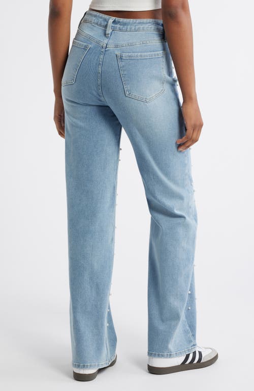 Ptcl High Waist Faux Pearl Flare Leg Jeans In Indigo