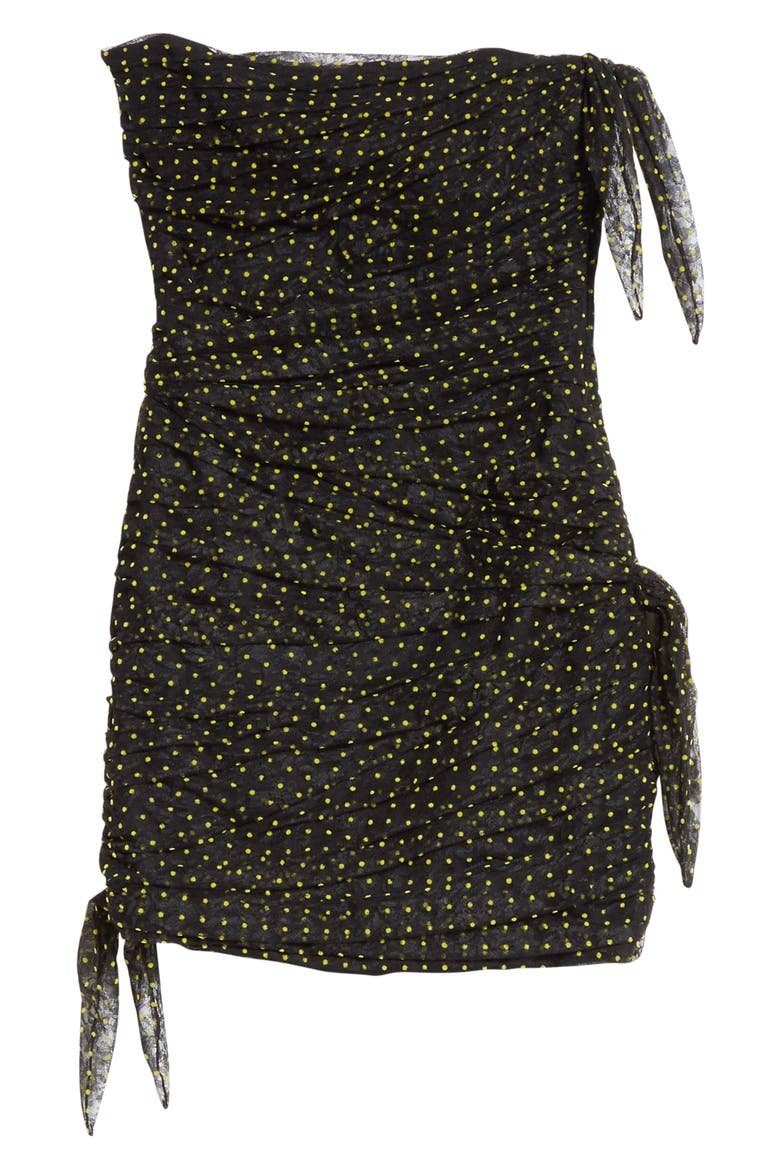Knot Detail Swiss Dot Lace Strapless Minidress, Alternate, color, 1555 FANTASY PRINT BLACK
