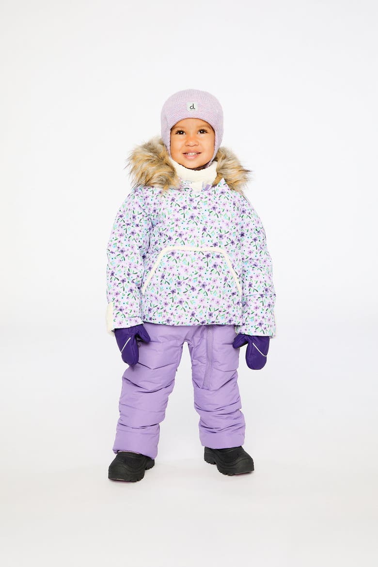 Mini Flowers Snug Car Seat Fleece Neckwarmer One Piece Snowsuit, Alternate, color, Purple Printed Mini Flowers
