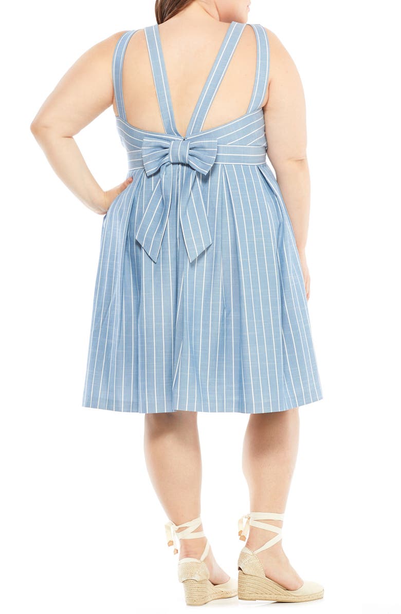 Gal Meets Glam Collection Samantha Slub Stripe Fit & Flare Dress, Alternate, color,