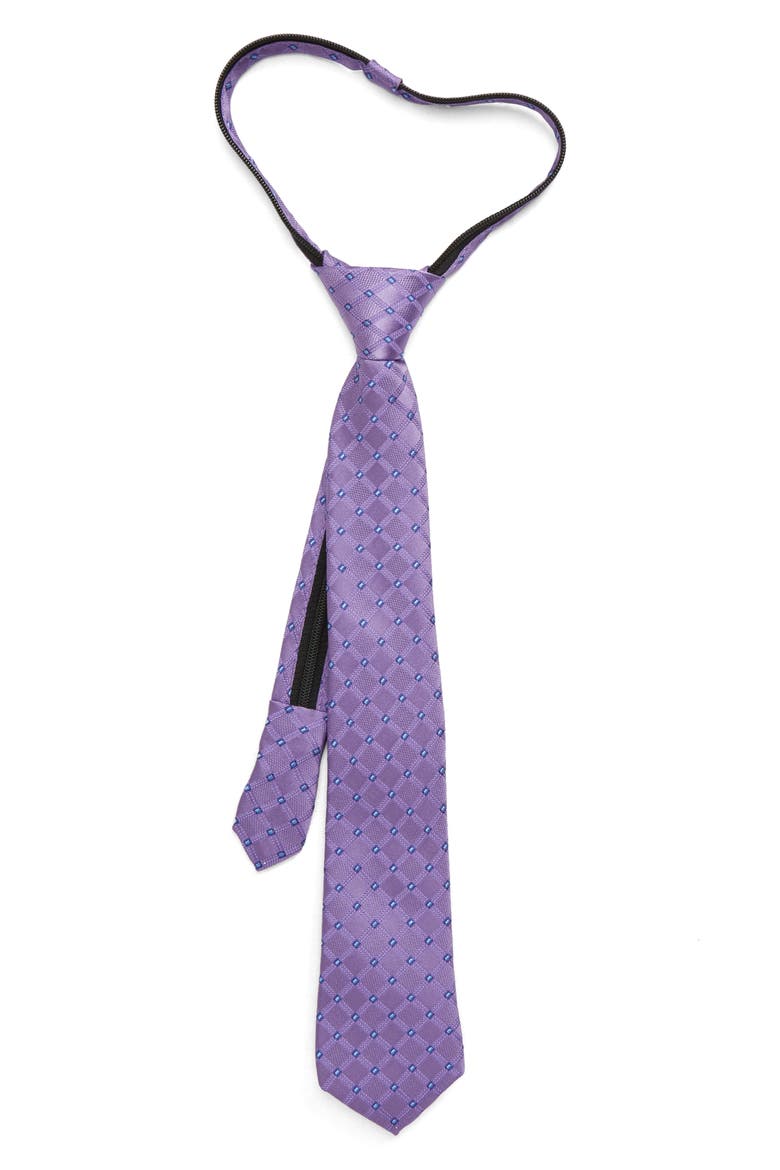 Benton Check Silk Zipper Tie, Main, color, PURPLE