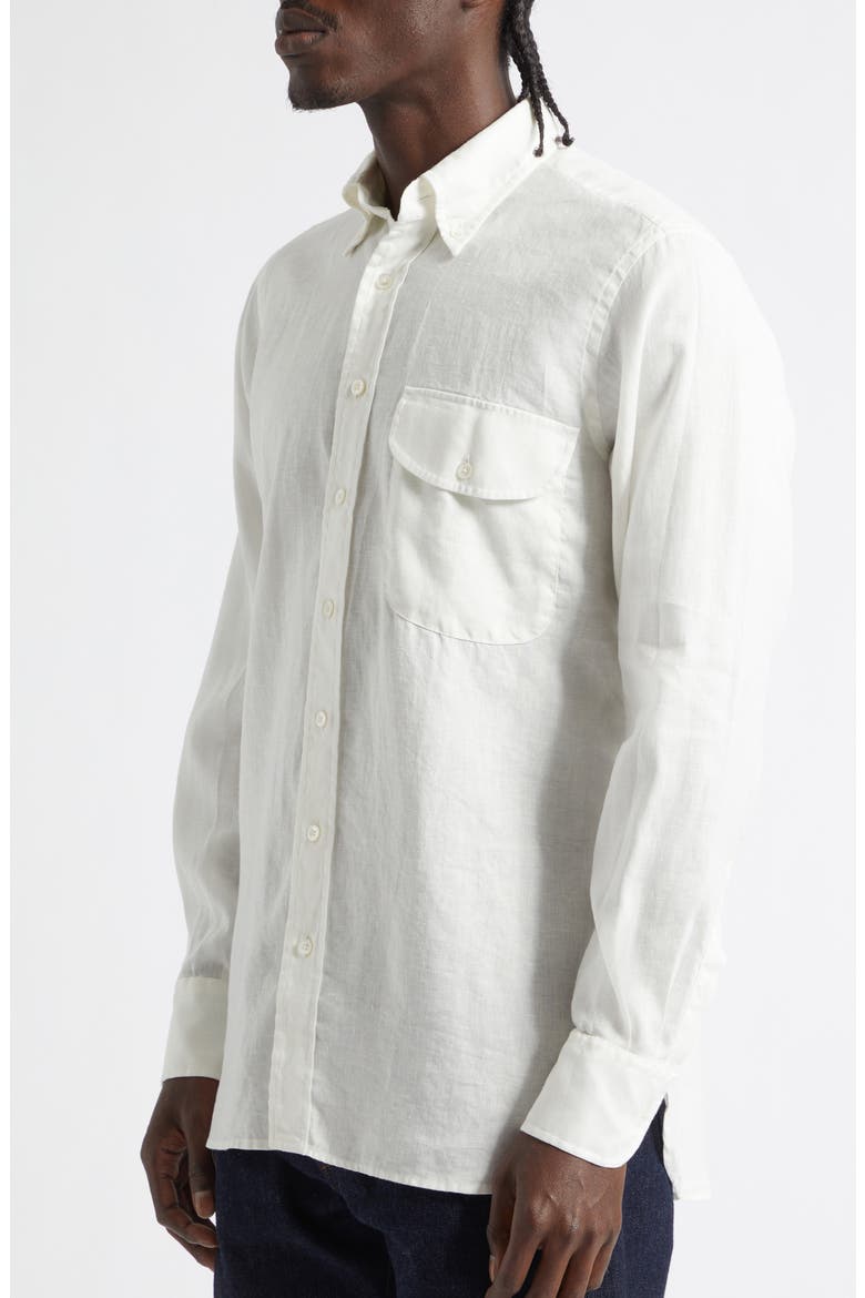 Curved Flap Linen Button-Down Shirt, Alternate, color, WHITE