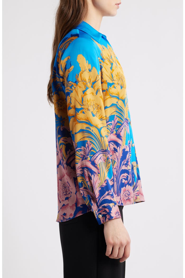 The Madeline Placed Floral Stretch Silk Button-Up Shirt, Alternate, color, RIBBON SCROLL PRINT