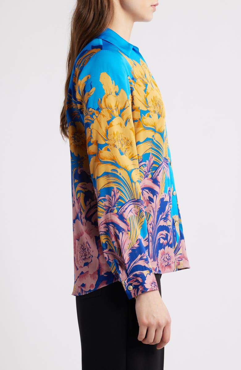 Elie Tahari The Madeline Placed Floral Stretch Silk Button-Up Shirt, Alternate, color, Ribbon Scroll Print