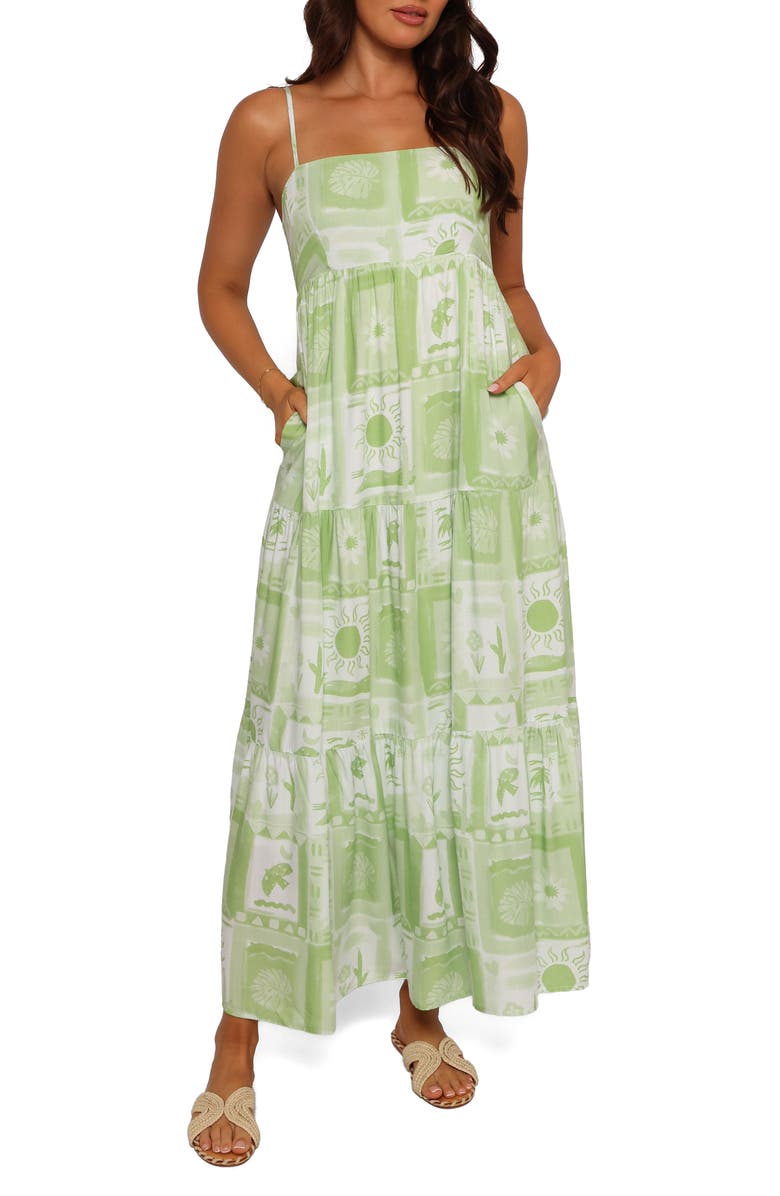 Petal & Pup Eudora Print Maxi Sundress, Main, color, Green Print