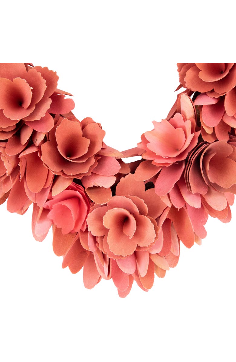 Northlight Wooden Floral Heart Valentine's Day Wreath - 14" - Salmon Pink, Alternate, color, 