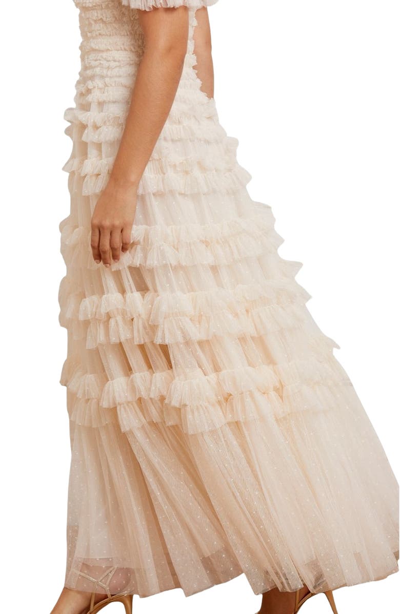 Needle & Thread Lisette Ruffle Off-Shoulder Gown, Alternate, color, Champagne