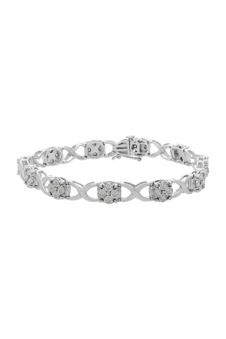 Silver Rose-Cut Diamond Love Locks Link Bracelet, Main, color, White