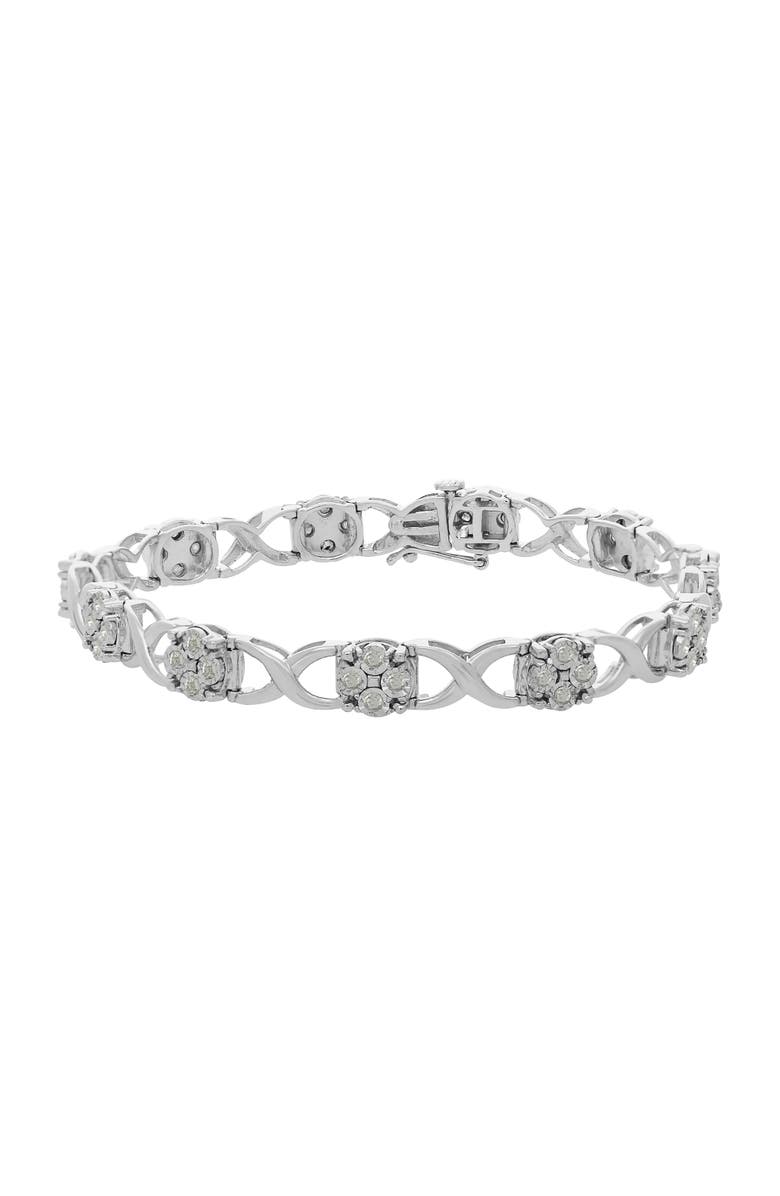 Haus of Brilliance Silver Rose-Cut Diamond Love Locks Link Bracelet, Main, color, White