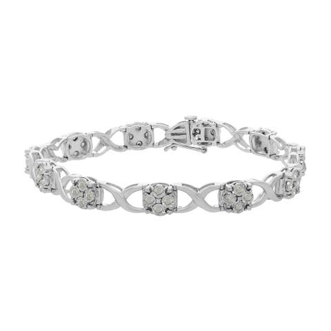 Silver Rose-Cut Diamond Love Locks Link Bracelet