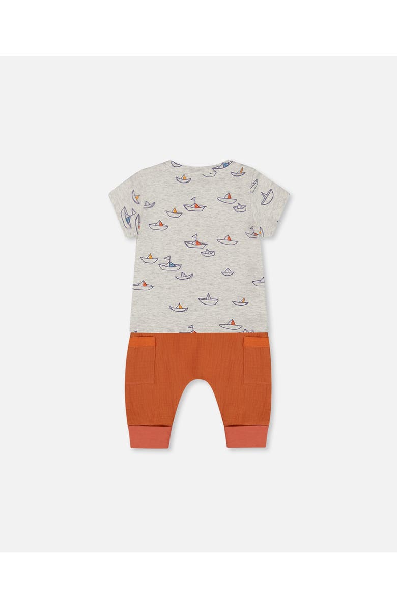 Deux par Deux Baby Boy's Organic Cotton Top And Muslin Pant Set Little Paper Boats And Terracotta, Alternate, color,