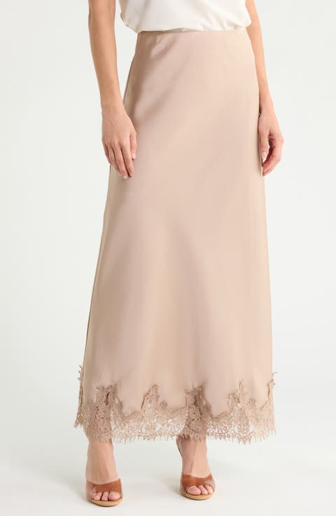 Lace Hem Satin Maxi Skirt