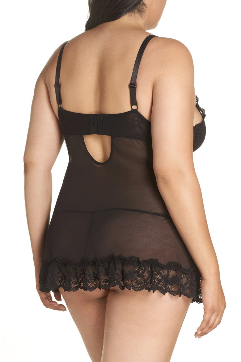 Valentine Soft Cup Babydoll Chemise & G-String Thong, Alternate, color, BLACK