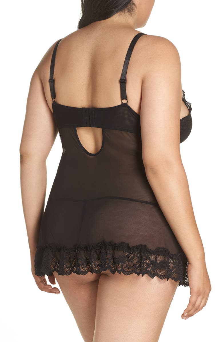 Oh La La Cheri Valentine Soft Cup Babydoll Chemise & G-String Thong, Alternate, color, Black