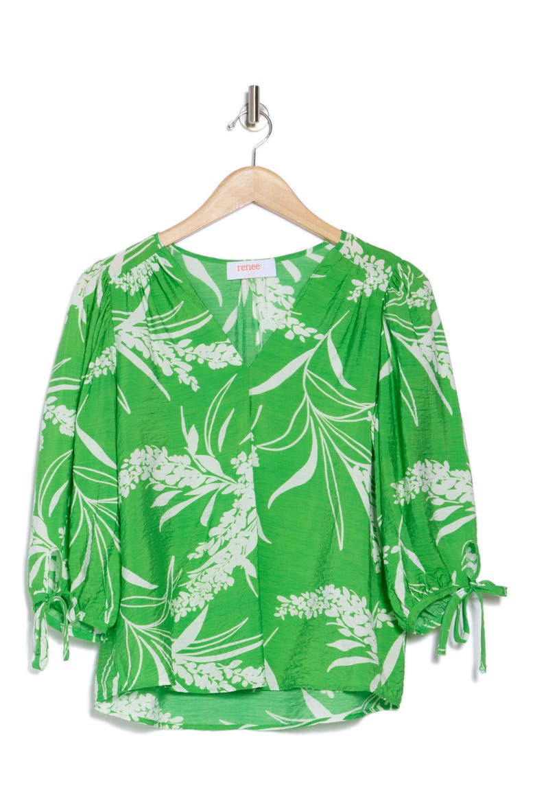 Floral Print V-Neck Top, Alternate, color, GREEN