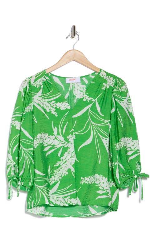 Shop Renee C Floral Print V-neck Top In Green