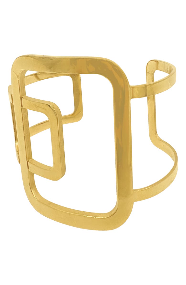 Adornia 14K Gold Plated Sculptural Water Resistant Cuff Bracelet, Main, color, Yellow