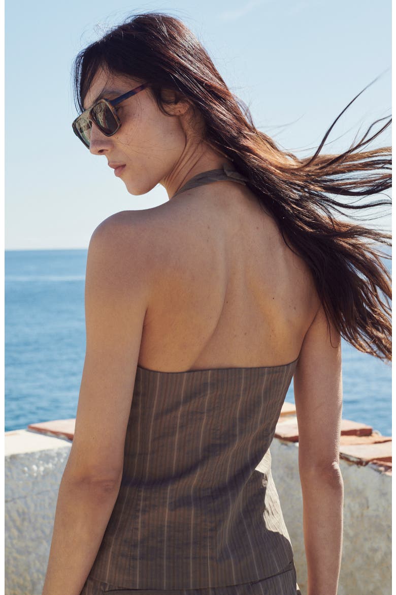 Stripe Halter Vest, Alternate, color, BROWN