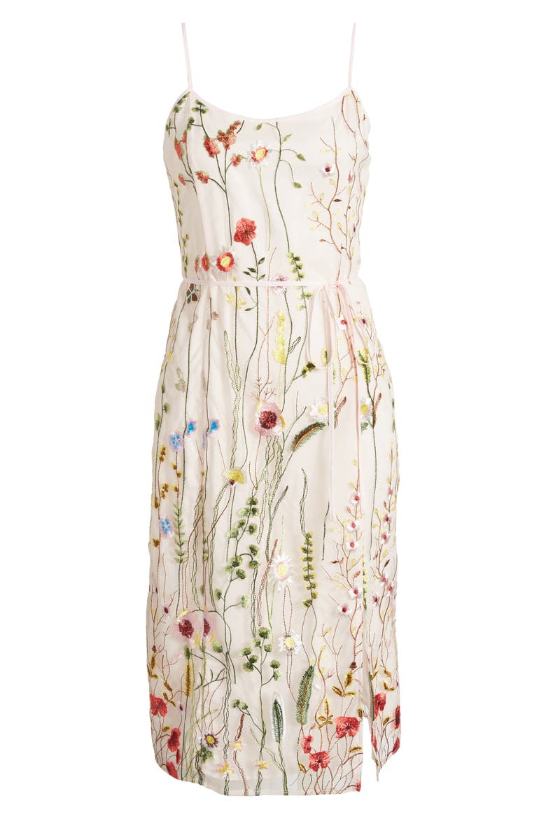 Floral Stem Embroidered Midi Dress, Alternate, color, ECRU MULTI