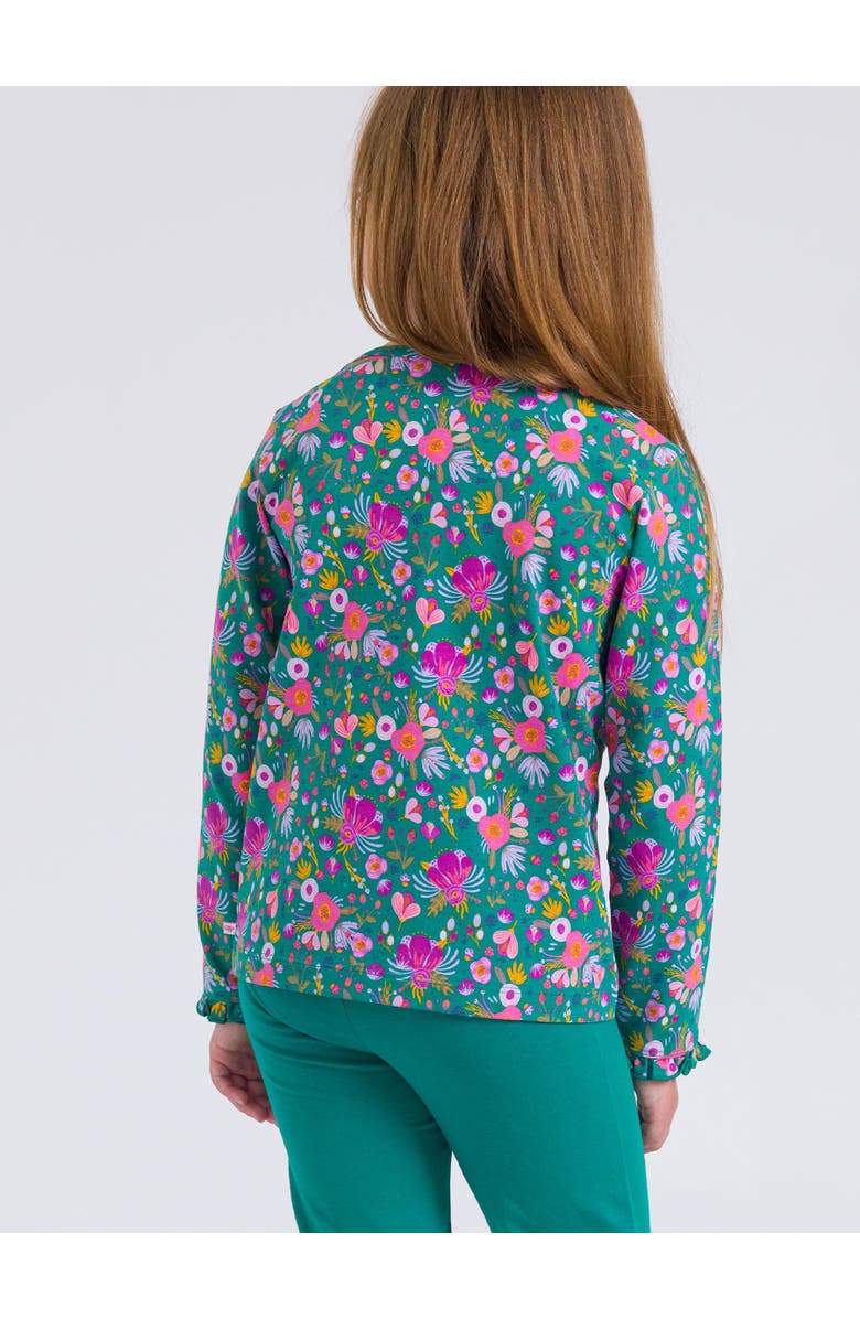 RuffleButts Knit Long Sleeve Ruffle Layering Tee, Alternate, color, Emerald Floral