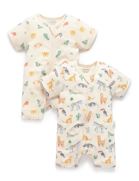 2 Pack Short Sleeve Zip Romper Animal