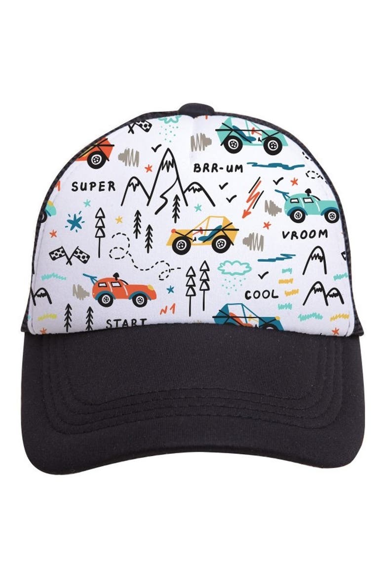 Kids' Cars Trucker Hat, Main, color, BLACK/ WHITE