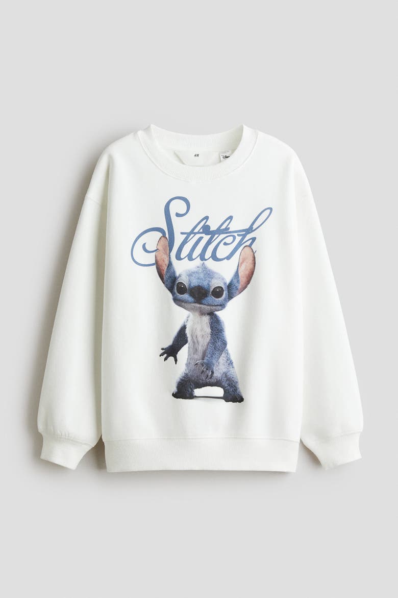 Oversized Print-motif Sweatshirt, Main, color, White/Lilo & Stitch