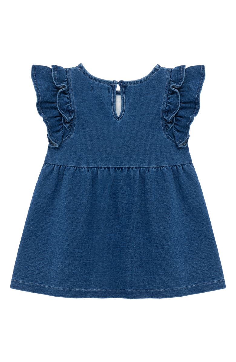 Peek Essentials Embroidered Ruffle Sleeve Denim Dress, Alternate, color,