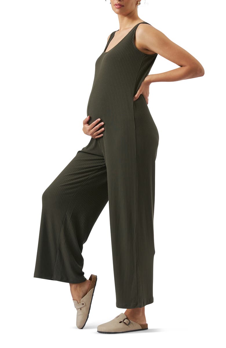 Ripe Maternity Bobby Rib Jumpsuit, Alternate, color, Khaki