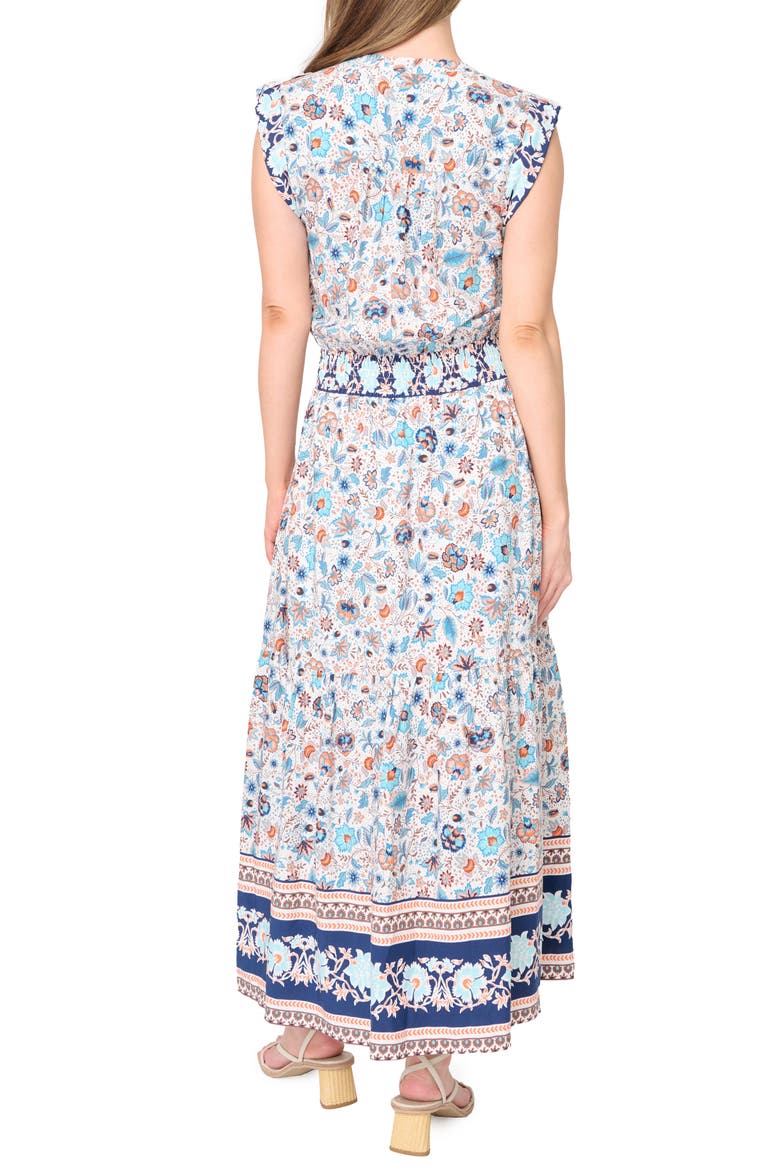 Bohemian Floral Smocked Waist Dress, Alternate, color, DENIM COMBO