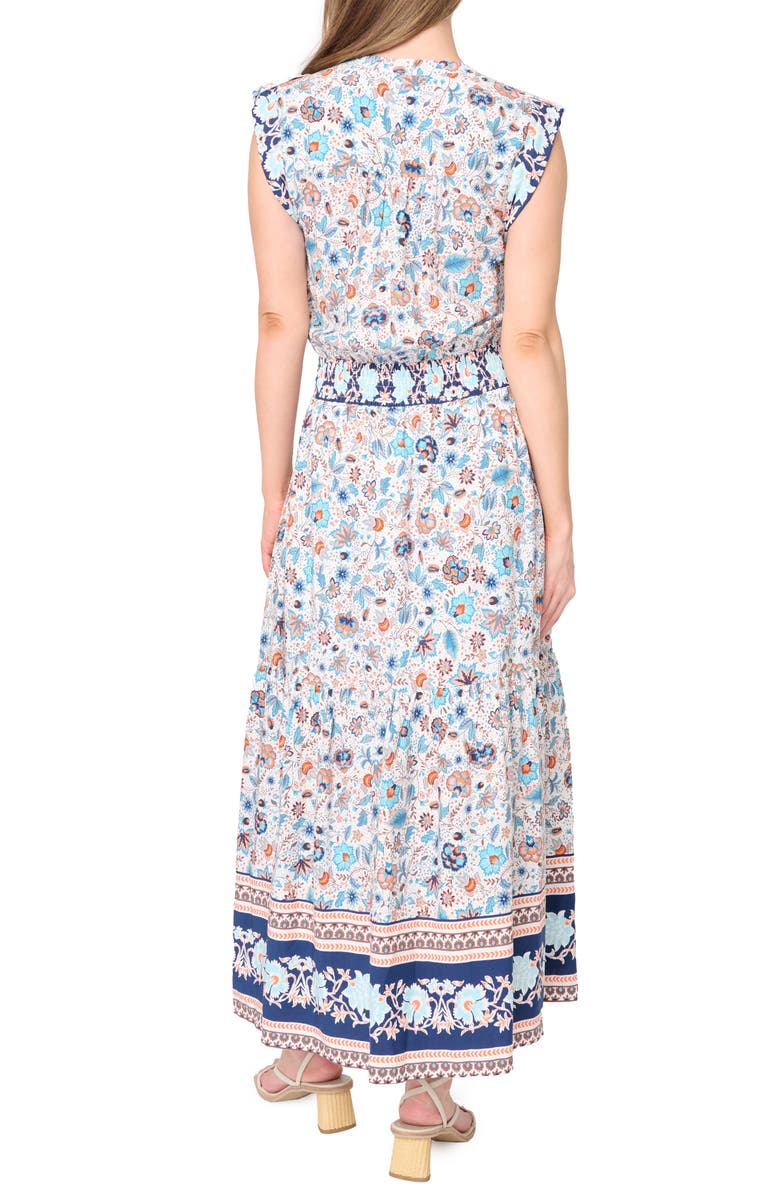 GIBSONLOOK Bohemian Floral Smocked Waist Dress, Alternate, color, Denim Combo