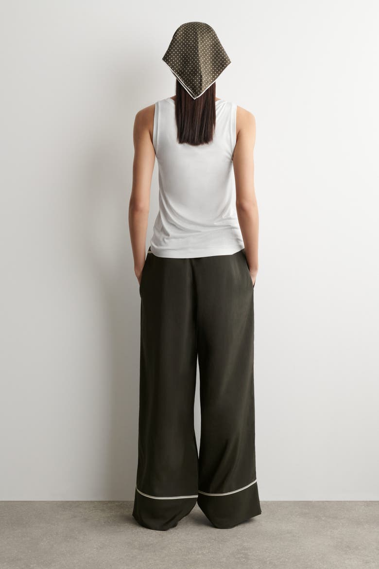 Contrast-piped Straight-leg Pants, Alternate, color, DARK GREEN