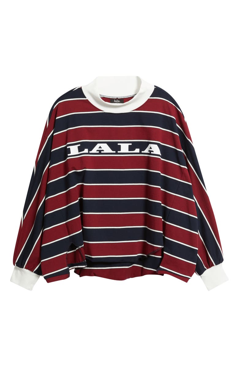 Dressed in Lala College Dropout Oversize Stripe Logo Sweatshirt, Main, color, Wine