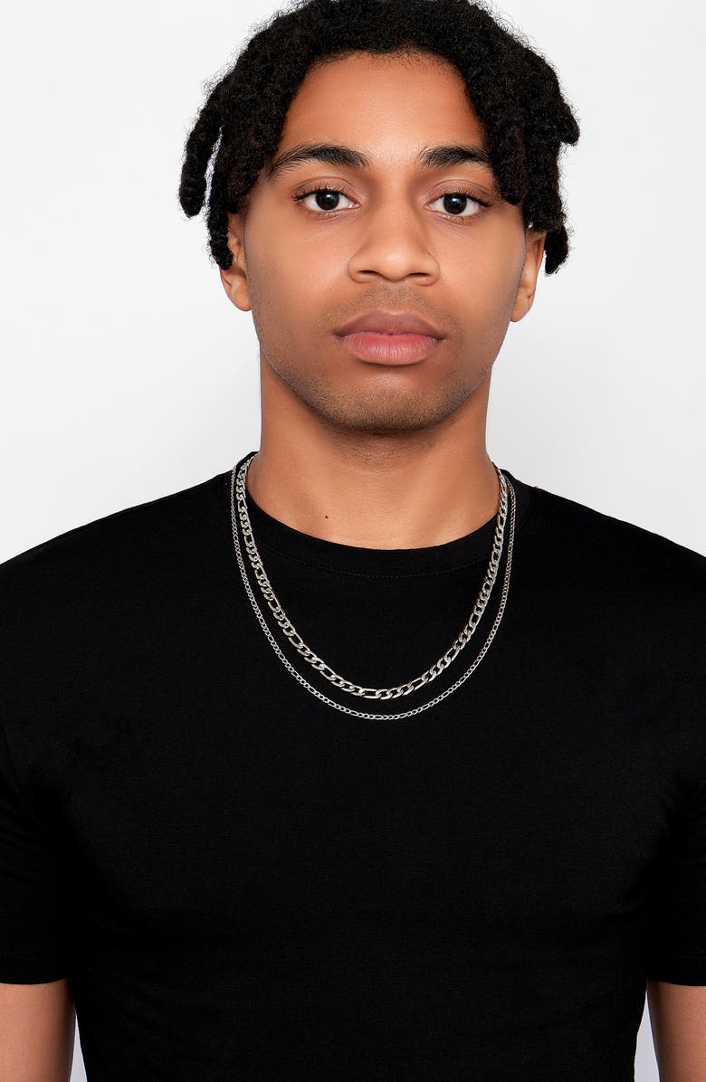 Adornia Men's Set of 2 Water Resistant Stainless Steel Figaro Chain Necklaces, Alternate, color, Silver