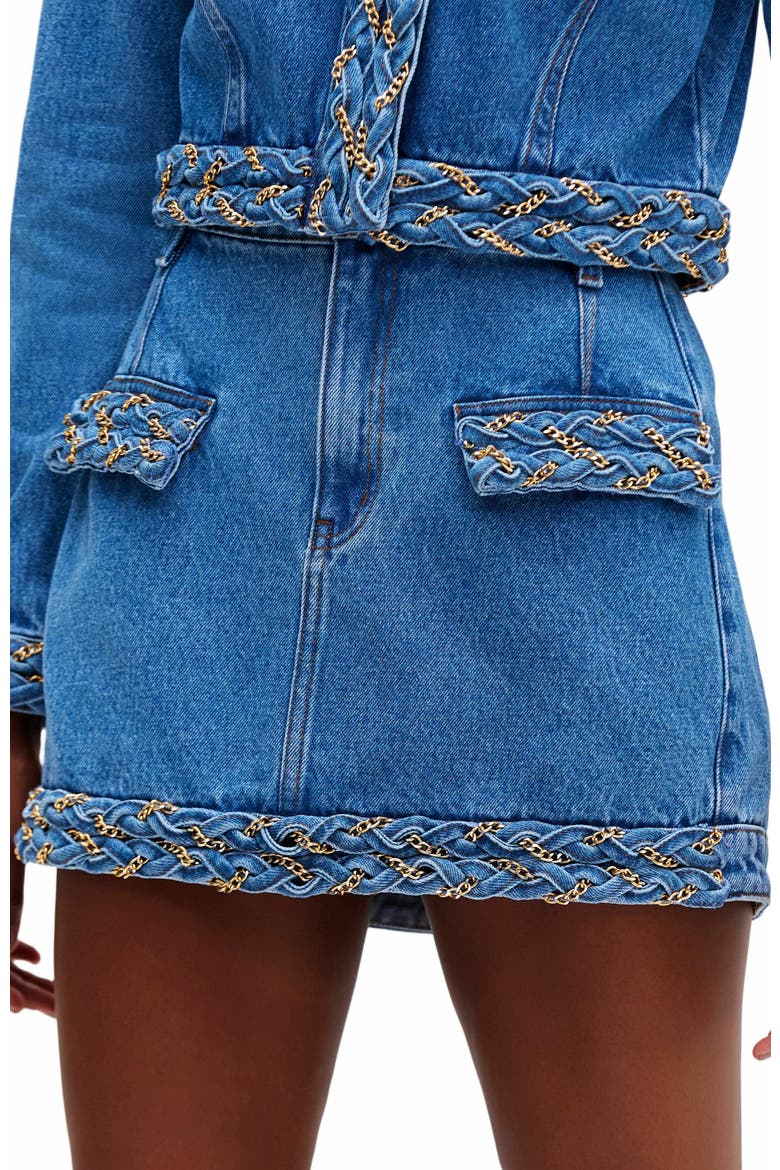 Braided Denim Mini Skirt, Alternate, color, DENIM
