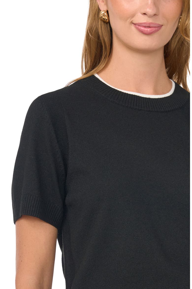 Contrast Detail Short Sleeve Sweater, Alternate, color, RICH BLACK