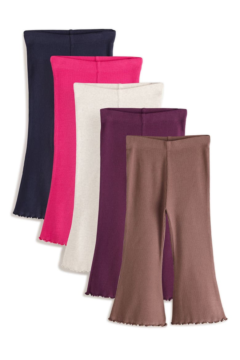 Kids' 5-Pack Stretch Cotton Rib Assorted Flare Leggings, Main, color, PURPLE