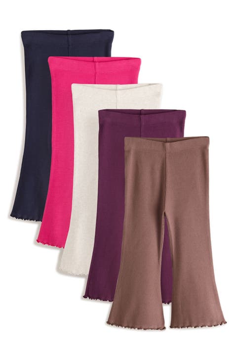 Kids' 5-Pack Stretch Cotton Rib Assorted Flare Leggings