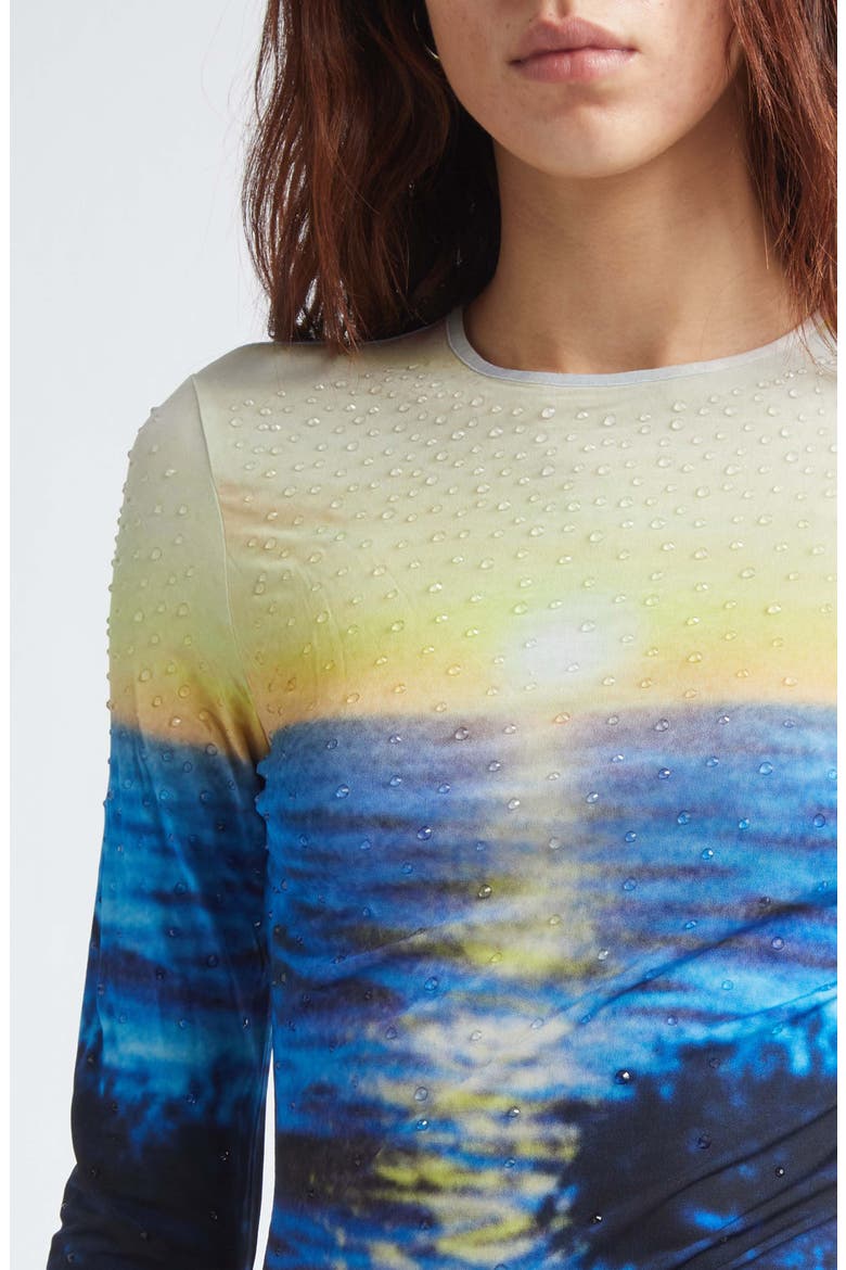 Crystal Embellished Tropical Print Jersey Top, Alternate, color, BIG TORNADO BLUE/ YELLOW
