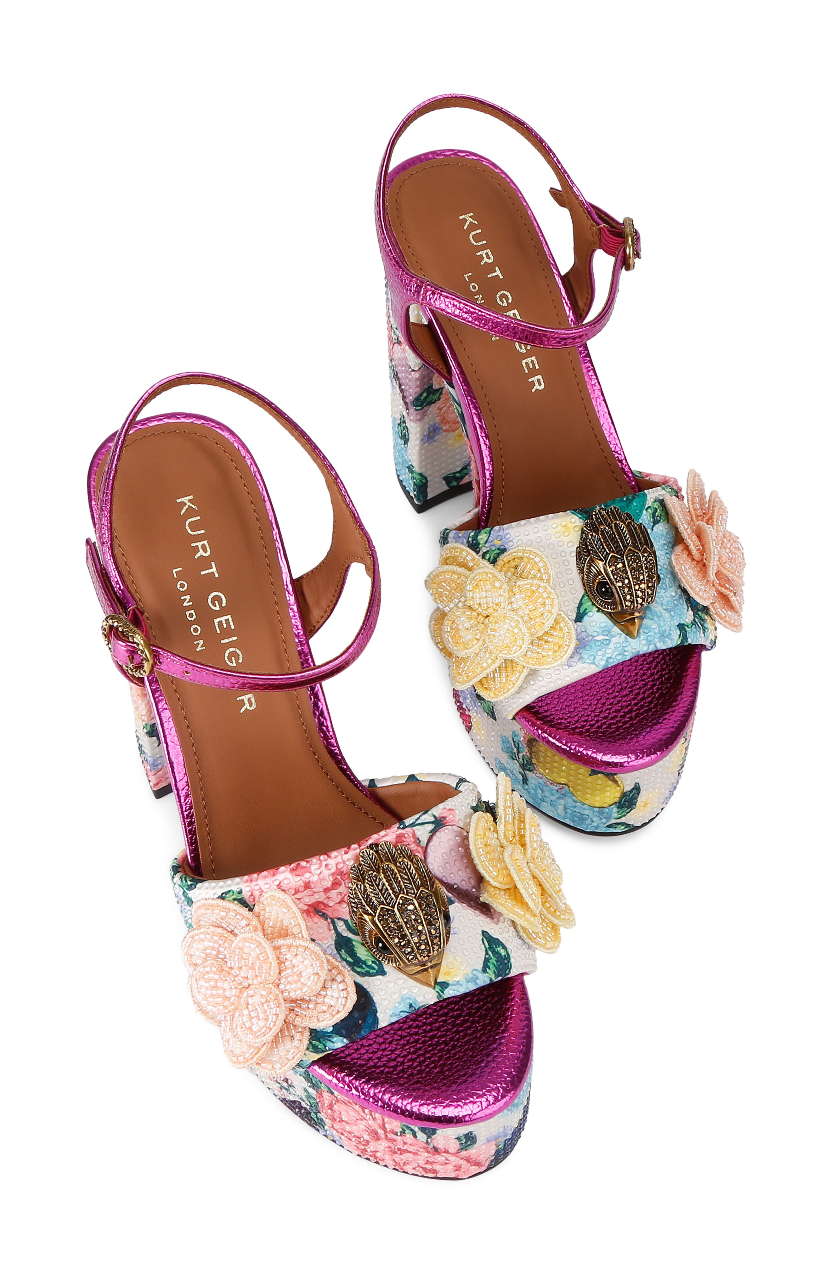 Kurt Geiger London Kensington Ankle Strap Platform Sandal, Alternate, color, White Floral Multi