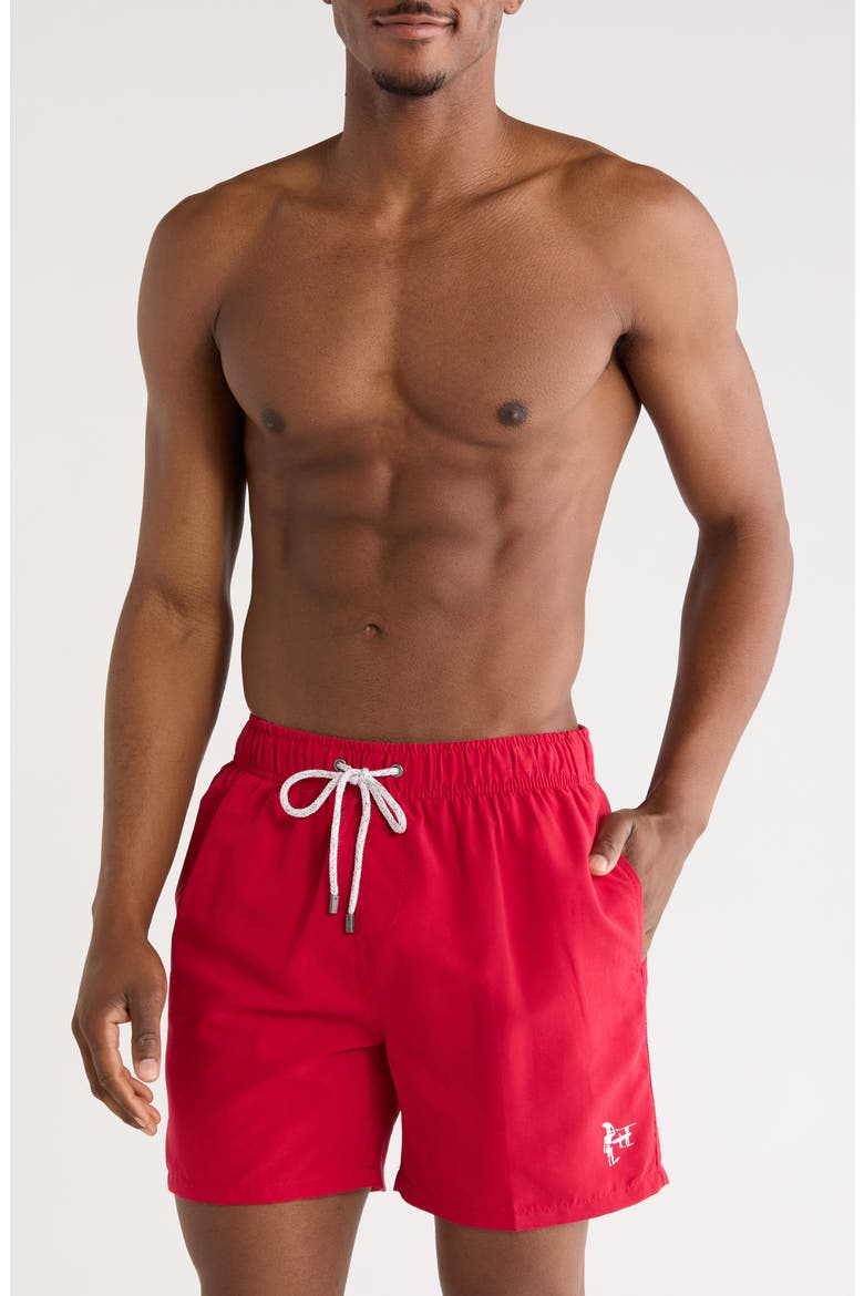 Solid Volley Swim Shorts, Main, color, RED