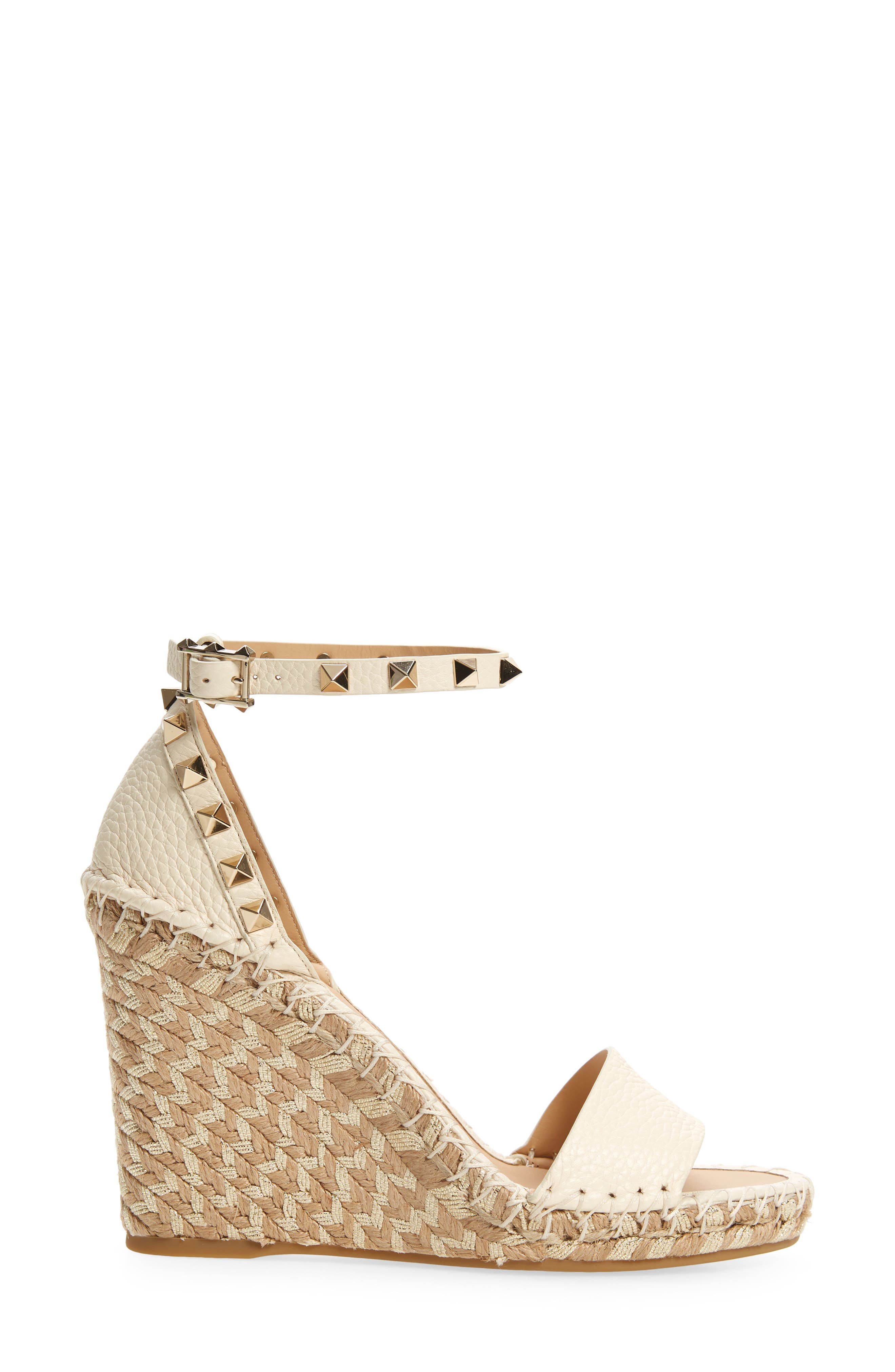 Valentino Rockstud Espadrille Wedge Sandal, Alternate, color, IVORY