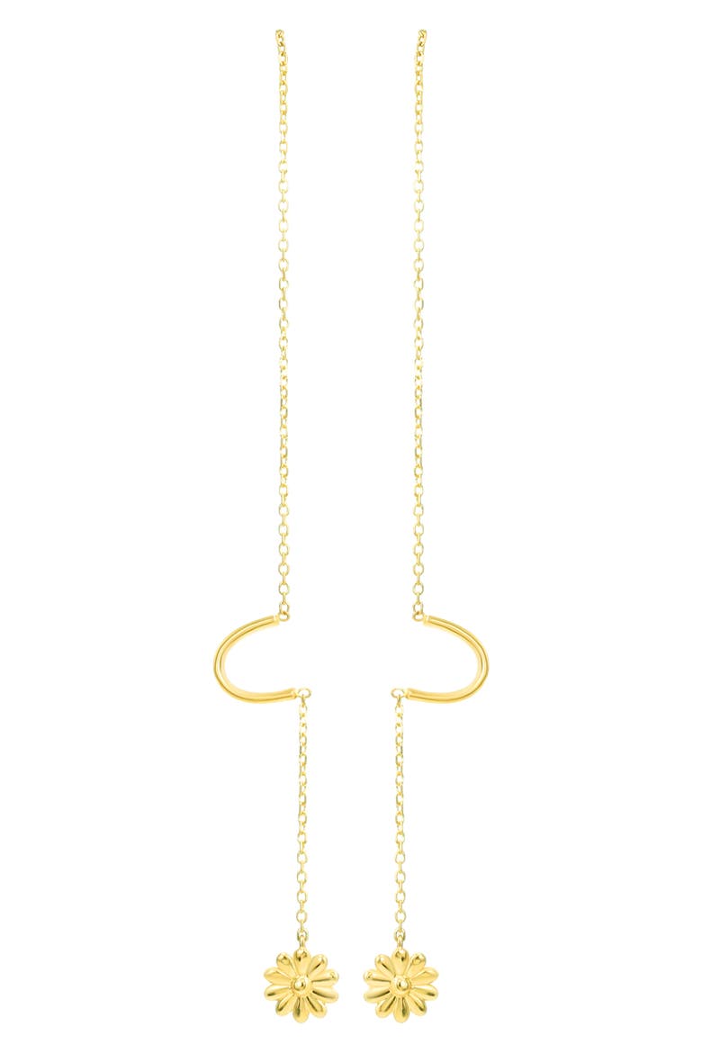 14K Yellow Gold Daisy Drop Threader Earrings, Main, color, GOLD