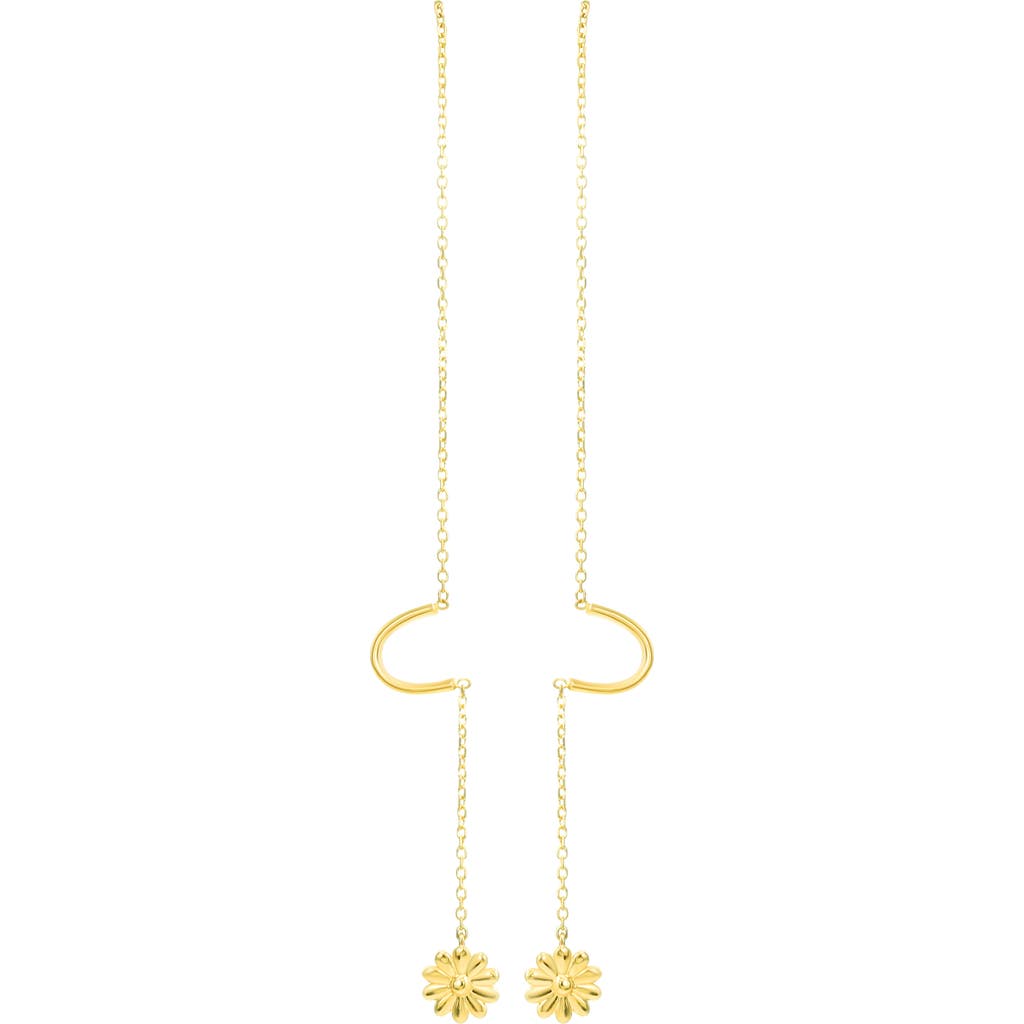 Candela Jewelry 14k Yellow Gold Daisy Drop Threader Earrings In Gold
